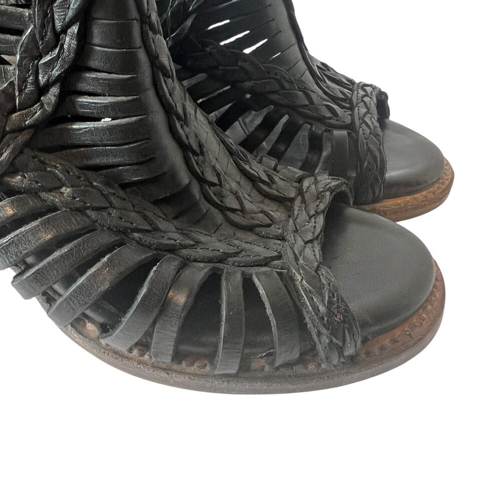 Freebird Bela Black Leather Peep Toe Heeled Sandals Size 7 - Picture 7 of 15
